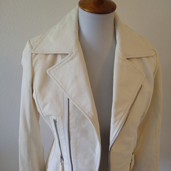 True Religion Off White Leather Moto Jacket - Picture 2 of 16